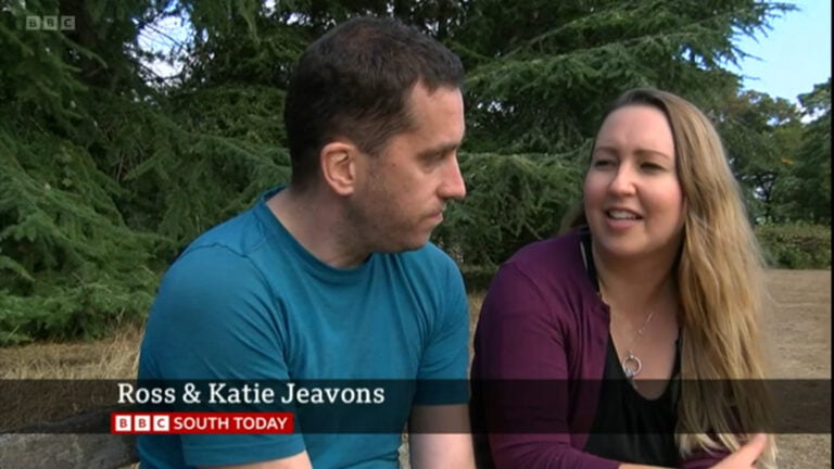Katie and Ross Jeavons talking to the BBC