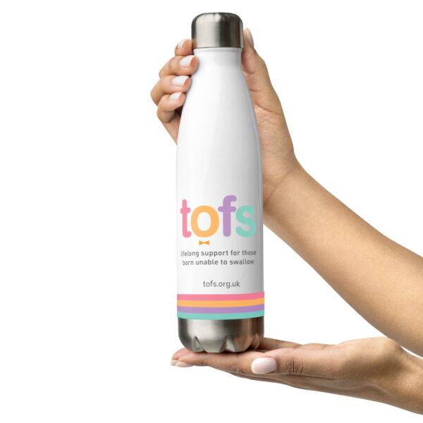 TOFS branded steel water bottle